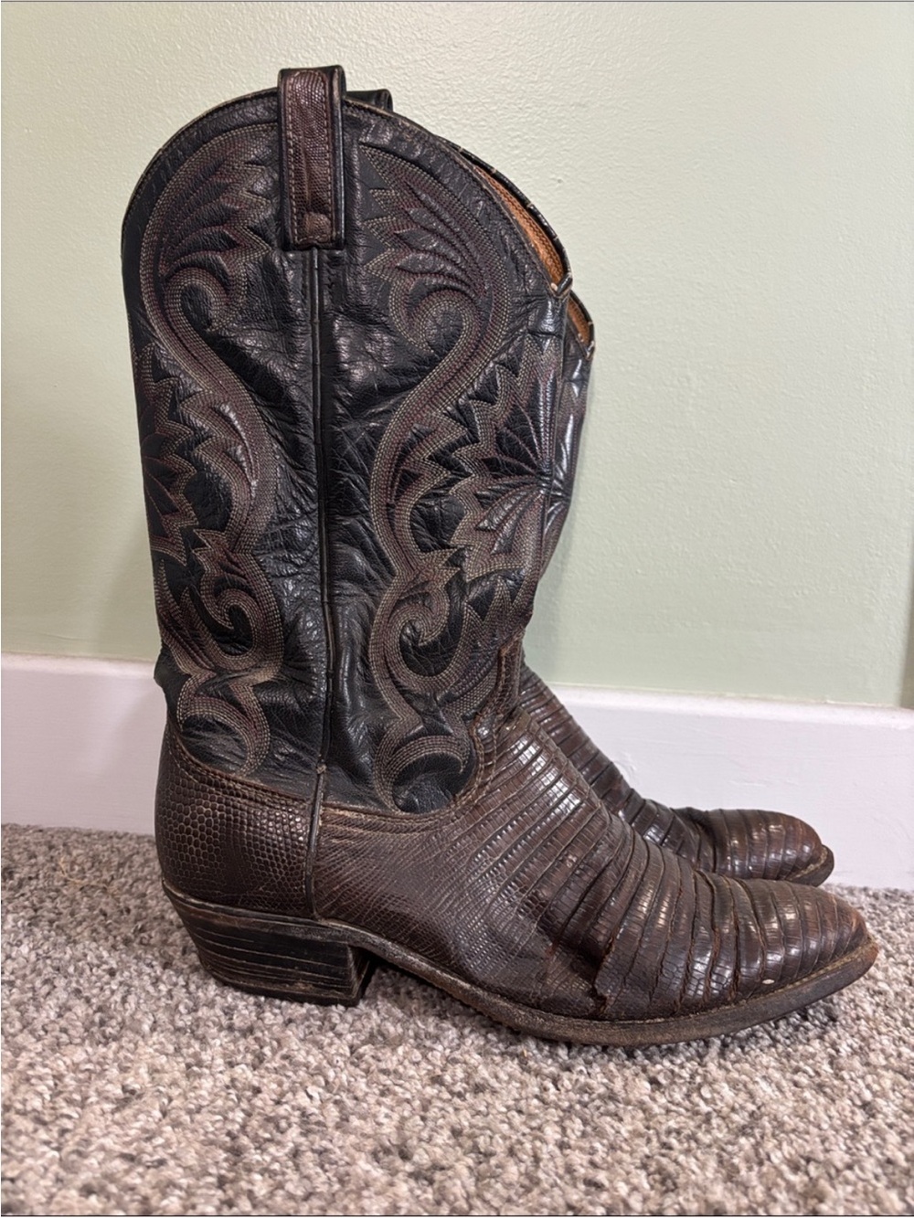Dan Post Dark Brown Embossed Western Cowboy Boots
